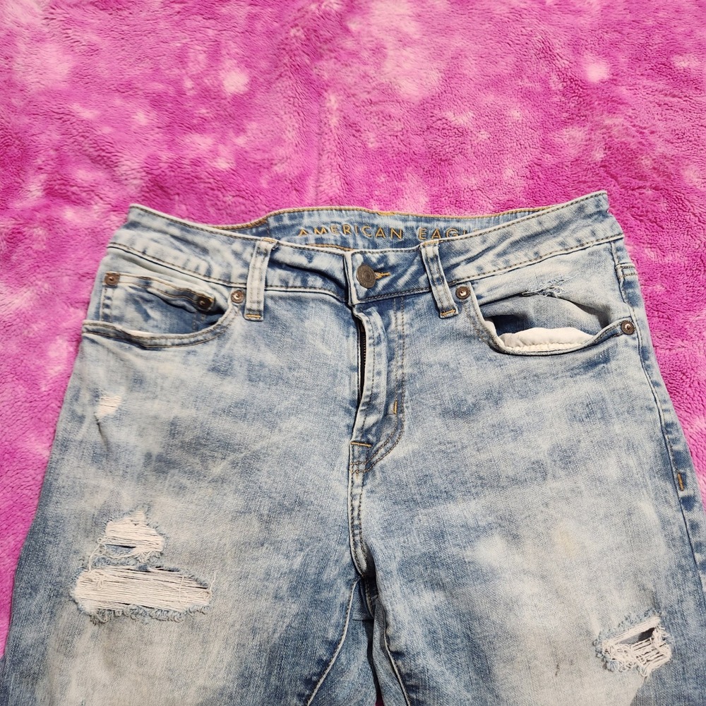 American Eagle Skinny Jeans Mens 31x32 Light Wash Distressed Next‎ Level Flex - Picture 2 of 13